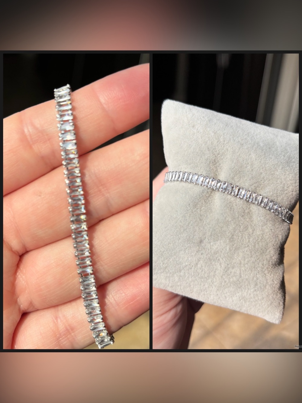 Sterling Silver Crystal Baguette Tennis Bracelet - Silver
